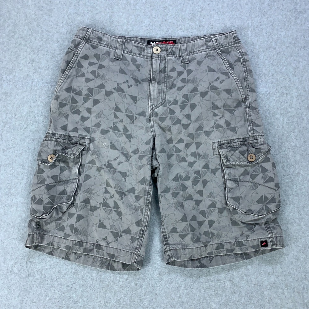 Tony Hawk Cargo Shorts Mens 30 Grey Geometric Print Skate Cotton Utility